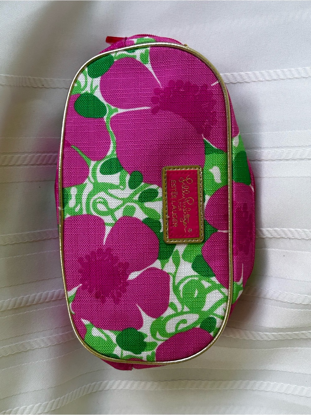 Lilly Pulitzer Estée Lauder Pink Floral Green Leaf Cosmetic Bag Pouch Case